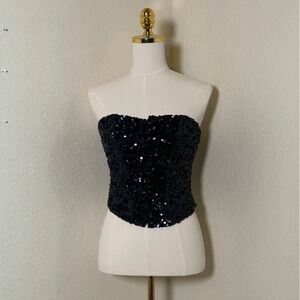 Princess Polly Blue Sequin Strapless Corset Top Party Club Festival Size 6 NWT